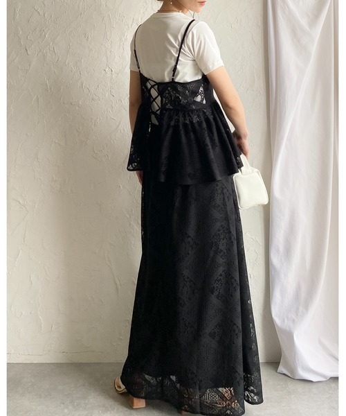 She's Closet セットアップ 花柄 ブロックレース キャミソール
