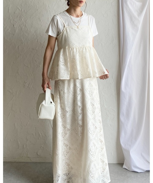 She's Closet セットアップ 花柄 ブロックレース キャミソール