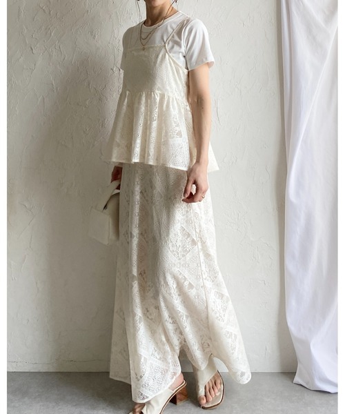 She's Closet セットアップ 花柄 ブロックレース キャミソール