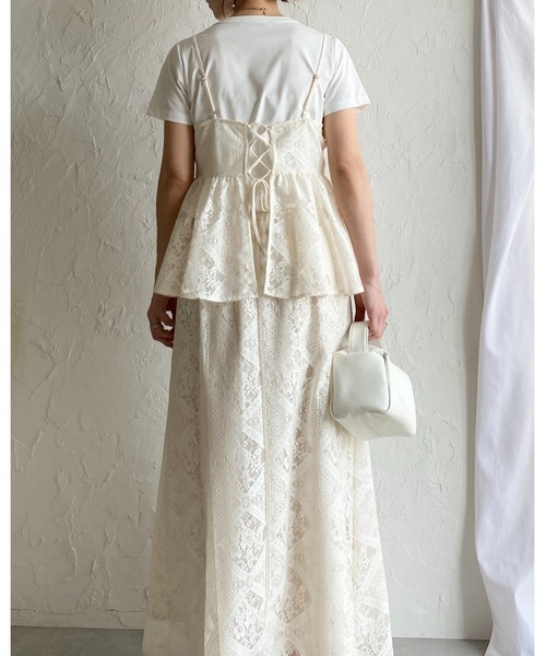 She's Closet セットアップ 花柄 ブロックレース キャミソール