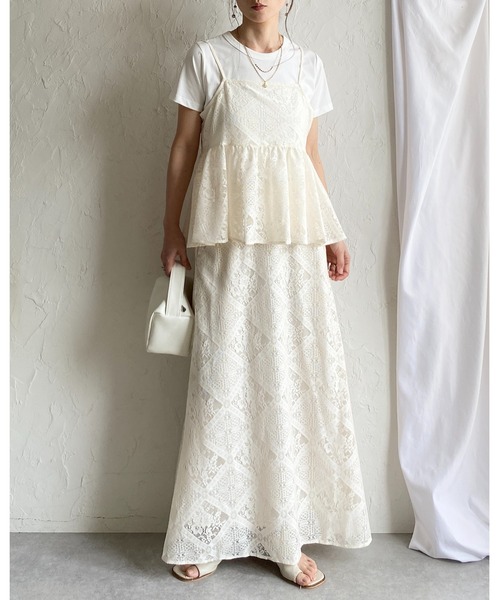 She's Closet セットアップ 花柄 ブロックレース キャミソール
