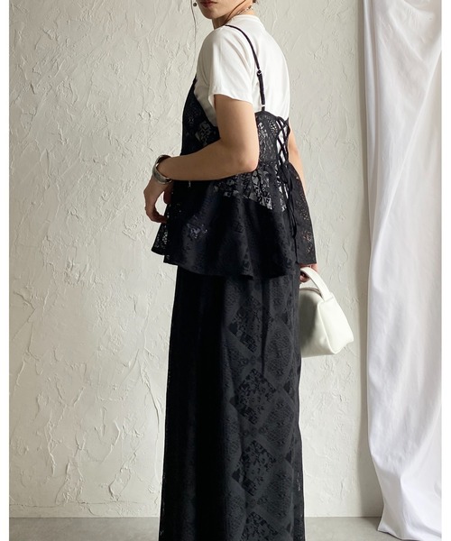 She's Closet セットアップ 花柄 ブロックレース キャミソール