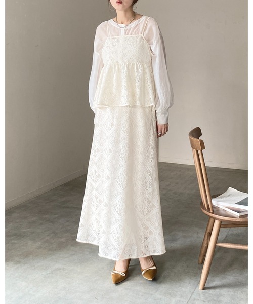 She's Closet セットアップ 花柄 ブロックレース キャミソール