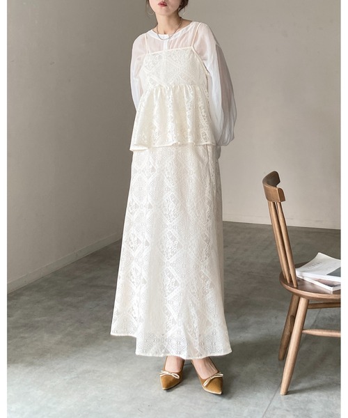 She's Closet セットアップ 花柄 ブロックレース キャミソール
