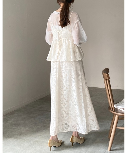She's Closet セットアップ 花柄 ブロックレース キャミソール