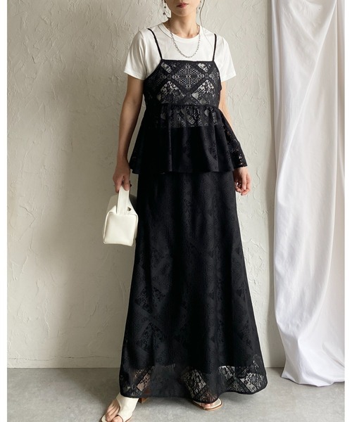 She's Closet セットアップ 花柄 ブロックレース キャミソール