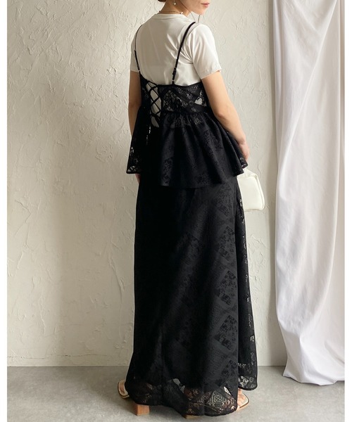 She's Closet セットアップ 花柄 ブロックレース キャミソール