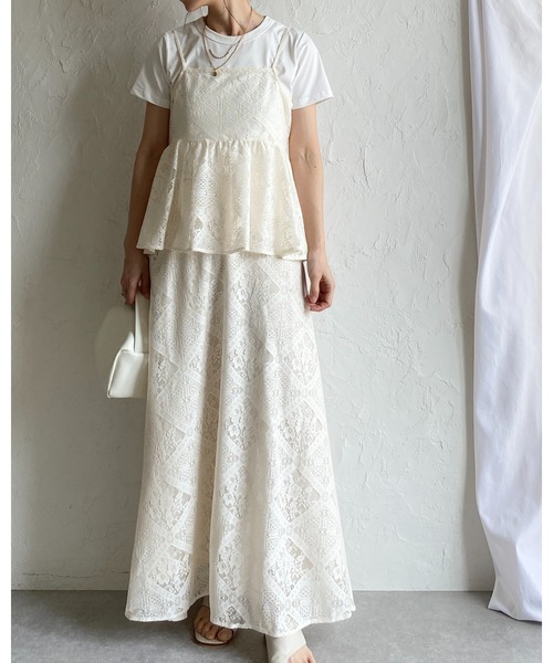 She's Closet セットアップ 花柄 ブロックレース キャミソール