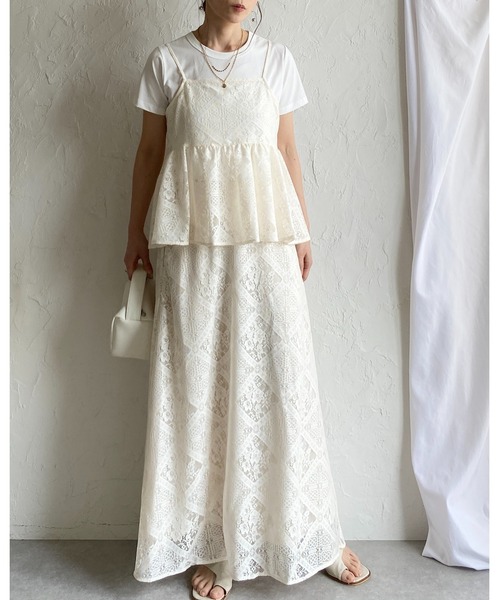 She's Closet セットアップ 花柄 ブロックレース キャミソール