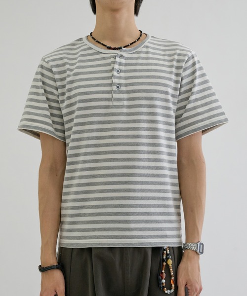ヘンリーネック tシャツ Border henly neck tee / ボーダーヘンリー
