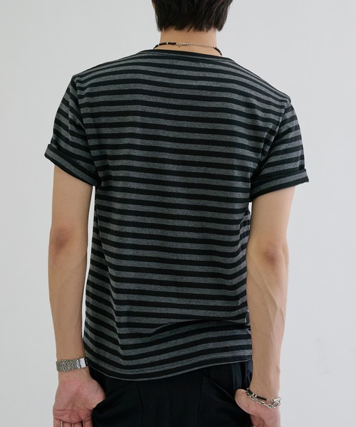 ヘンリーネック tシャツ Border henly neck tee / ボーダーヘンリー