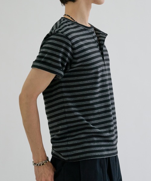 ヘンリーネック tシャツ Border henly neck tee / ボーダーヘンリー