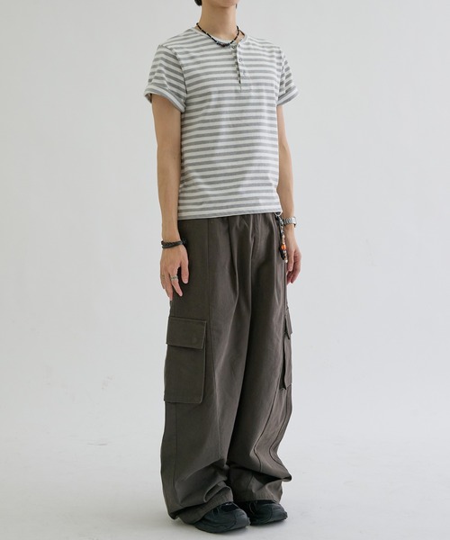 ヘンリーネック tシャツ Border henly neck tee / ボーダーヘンリー