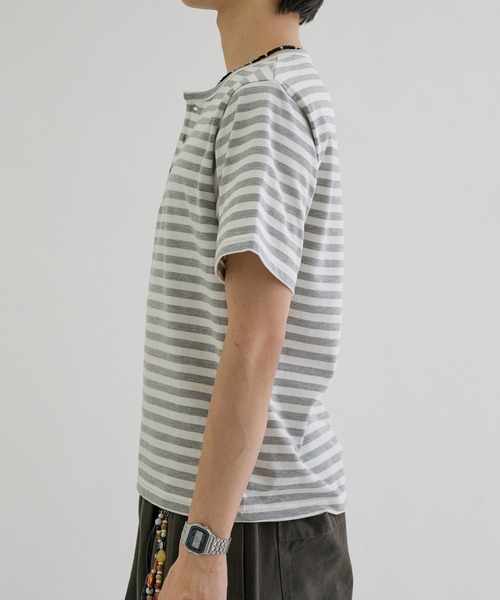 ヘンリーネック tシャツ Border henly neck tee / ボーダーヘンリー