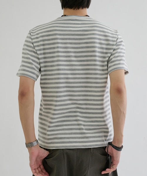 ヘンリーネック tシャツ Border henly neck tee / ボーダーヘンリー