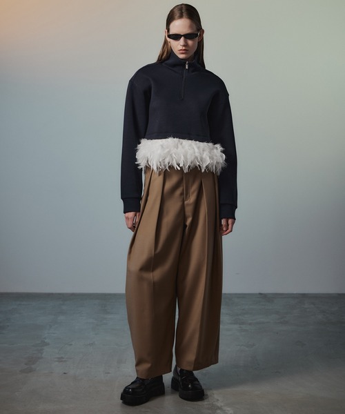 美品MAISON SPECIALメゾンスペシャル シアー素材袖 黒 フリーサイズ MAISON SPECIAL（メゾンスペシャル） トレーナー スウェット Feather