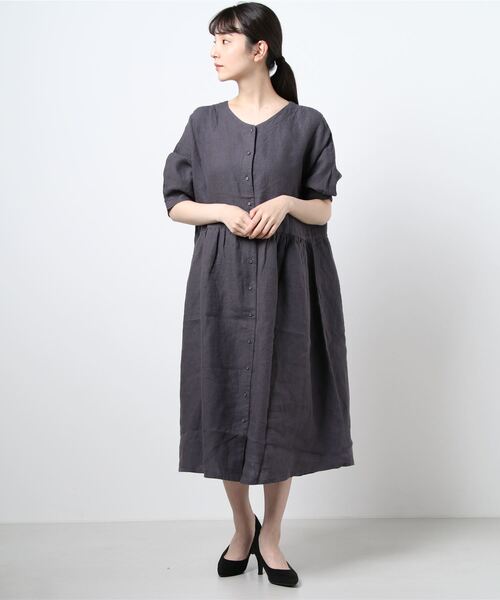 残りわずか【ELISABETTA FRANCHI】ひざ丈ワンピース 無地 七分袖 セール】七分袖シンプルAラインワンピース・ドレス（ドレス