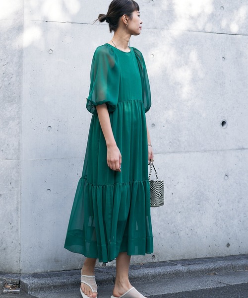 ドレス 「Audrey and John Wad」ギャザー切替バックリボンワンピース  