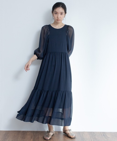 ドレス 「Audrey and John Wad」ギャザー切替バックリボンワンピース  