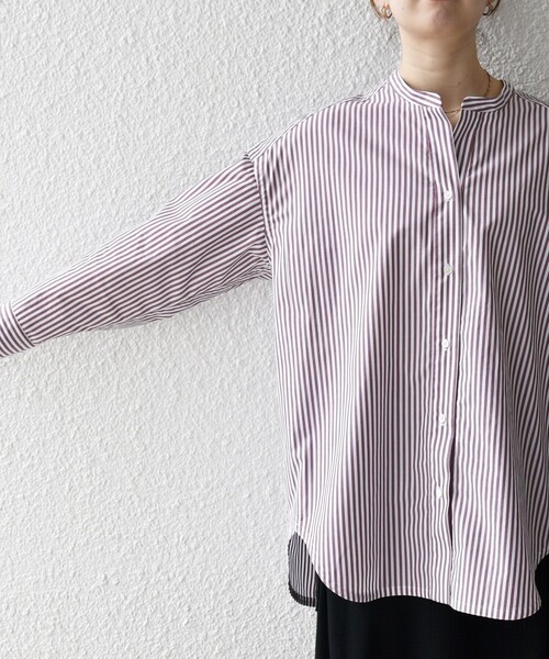 SHIPS any ブラウス シャツ any:「洗濯機可能」REPREVE バンド カラー