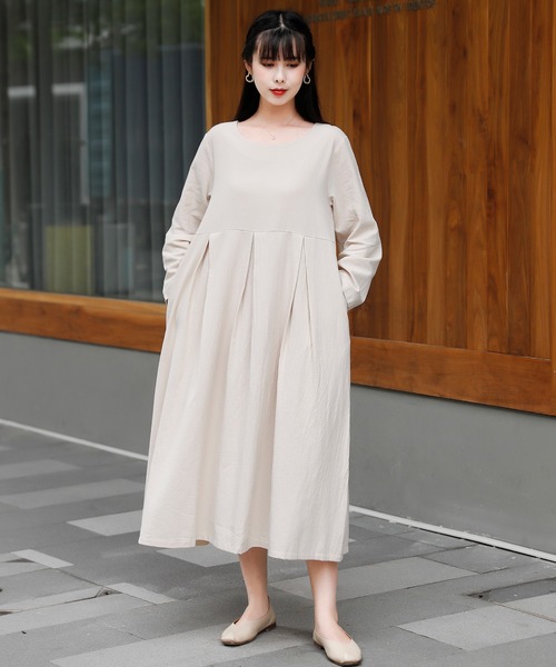 FREE STYLISTS ワンピース ウエスト切り替えタックロングワンピース