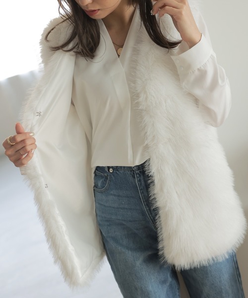 ☆美品☆ ADAWAS エコファーニット 38 ロングジレ ロングベスト ベスト ジレ エコファーロングベスト レディース : ZOZOTOWN