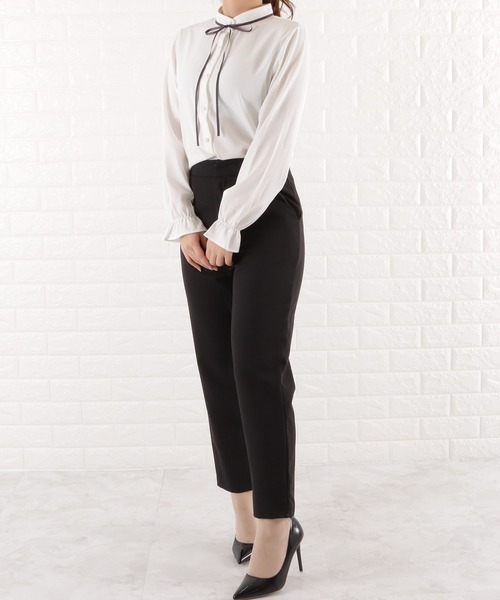 Lace Ladies ブラウス シャツ スタンドカラーボウタイリボン