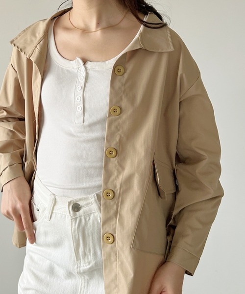 グレー ミリタリージャケット ボタン付き ミリタリージャケット モッズコート オーバーサイズシャツジャケット