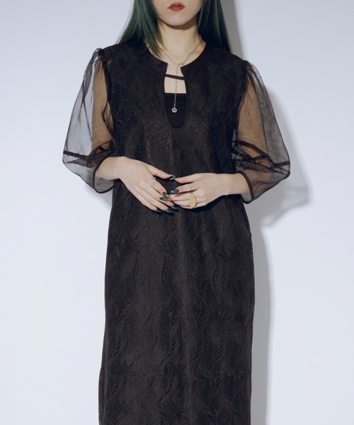EzickDeep key neck フリンジレースドレス Ezick ドレス Deep key neck フリンジレースドレス レディース
