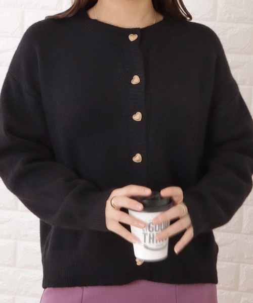 カーディガン ニットクルーネックカーディガン レディース BLANC FICELLE カーディガン ニット クルーネック カーディガン