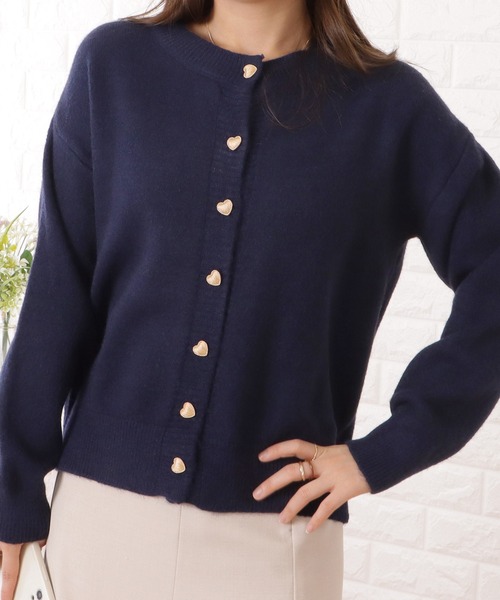 Lace Ladies ニット セーター クルーネックハートボタンニット