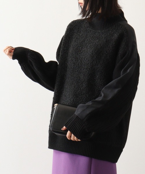 ニット セーター Anna Nicola 異素材切替ブークレーニット レディース