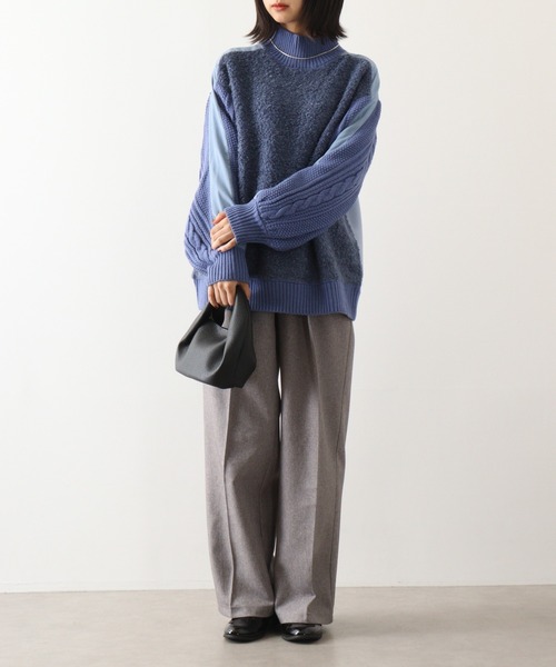 ニット セーター Anna Nicola 異素材切替ブークレーニット レディース Anna Nicola ニット セーター 異素材切替ブークレーニット
