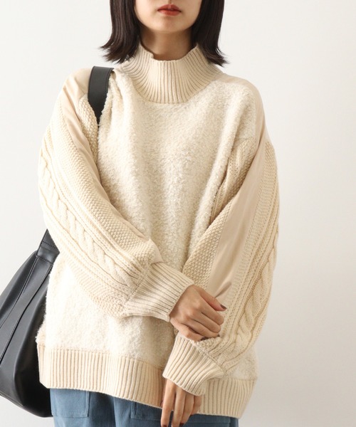 ニット セーター Anna Nicola 異素材切替ブークレーニット レディース Anna Nicola ニット セーター 異素材切替ブークレーニット