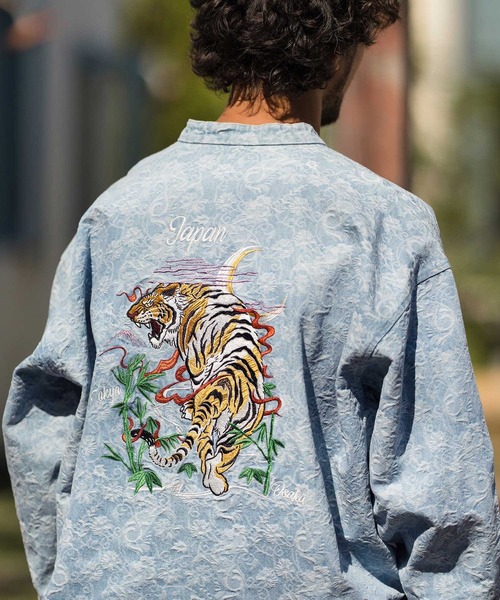 シャツ ブラウス ms5480-Tiger Embroidery Denim Jacquard Shirts 