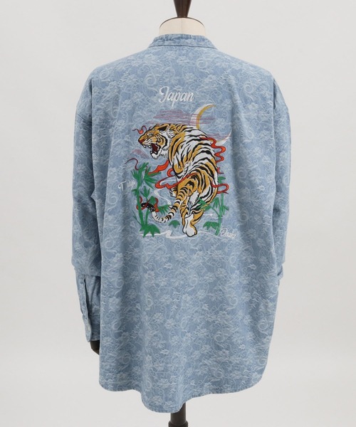 シャツ ブラウス ms5480-Tiger Embroidery Denim Jacquard Shirts 