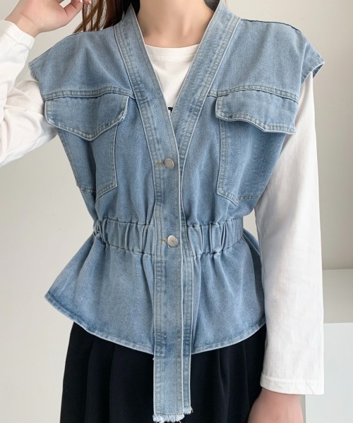 ベスト・ジレ LIU JO DENIM VEST LADY LIKE ベスト ジレ ウエストマークデニムベスト レディース
