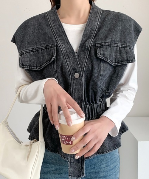 ベスト・ジレ LIU JO DENIM VEST LADY LIKE ベスト ジレ ウエストマークデニムベスト レディース