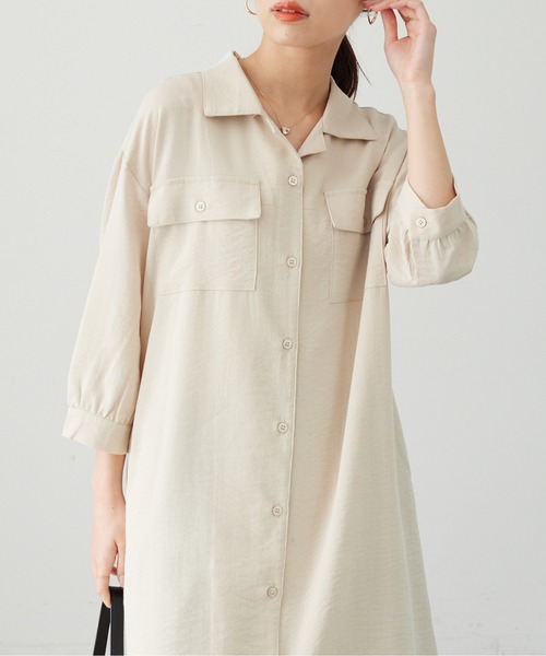 Chez toi ワンピース シャツワンピース Wポケット開襟シャツワンピース  