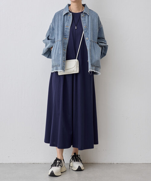 ワンピース 「2サイズ展開」シンプルカットフレアワンピース  