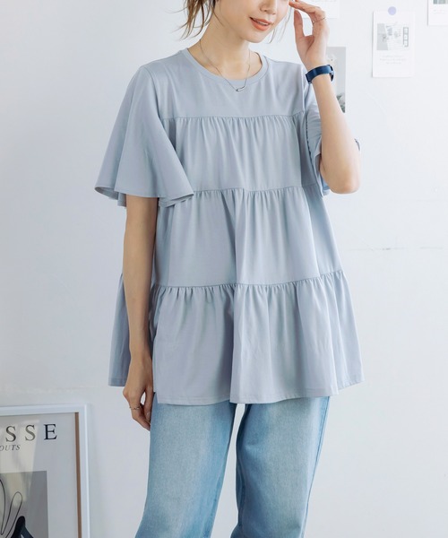 チュニック フレア袖 Tシャツ ティアードチュニック 半袖