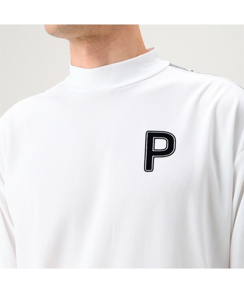 PUMA ホワイト 長袖 スポーツシャツ PUMA tシャツ プーマ メンズ ゴルフ PC ストレッチ ジャガード