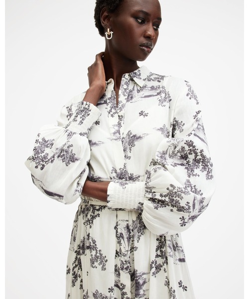 ALLSAINTS ワンピース SKYE FLORAL ASYMMETRIC HEM MIDI DRESS