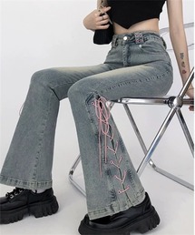 新品タグ付き　サイドリボンカットアウトフレアデニムパンツ カットアウトリボンデニムパンツ（デニムパンツ）｜RESEXXY
