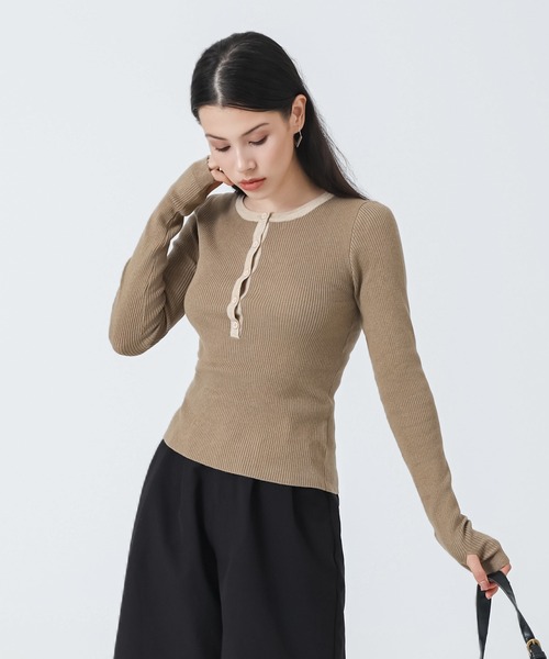 ニット セーター henry neck rib knit レディース
