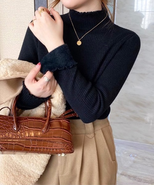 ニット セーター 裏起毛メロウモックネックニット レディース