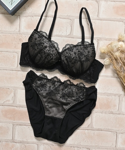 Honeys（ハニーズ） ブラジャー ショーツセット 花柄刺繍ブラセット