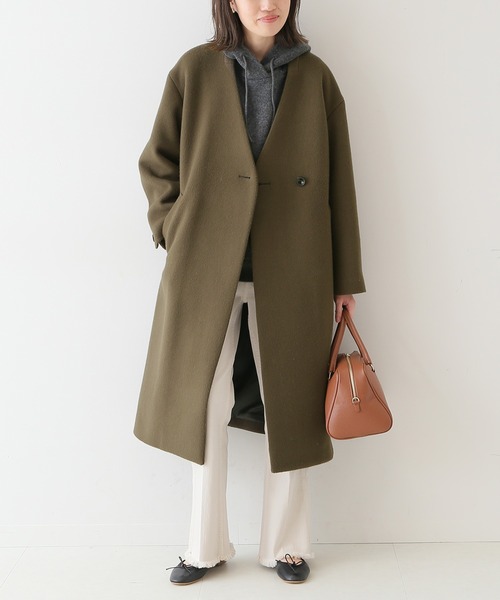 SLOBE IENA スローブイエナ　ノーカラーウールコート SLOBE IENA（スローブイエナ） ノーカラーコート 38 アイボリー