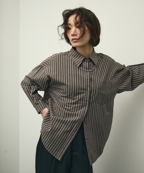 マルチサイズ ブラウス シャツ ストライプシャツロングスリーブ レディース ブラウス シャツ Long sleeve striped shirt / ロングスリーブ