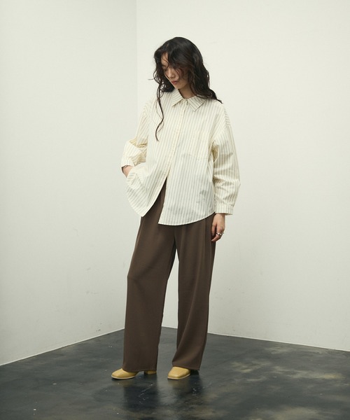 Product Twelve / 23SS/ロングスリーブシャツ/長袖シャツ/3/コットン/GRN/ストライプ/23SS-PSH01// ブラウス シャツ Long sleeve striped shirt / ロングスリーブ